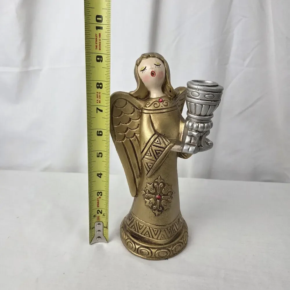 Mid Century Christmas Angel Candle Holder 1960s Gold Holy Hark Herald Sing